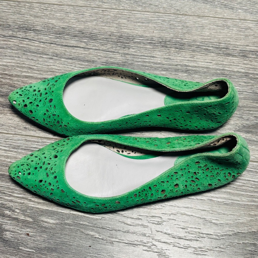 Johnston & Murphy Green Tami Laser‎ Cut Pointed Ballet Flat Women's 6M - Picture 6 of 11